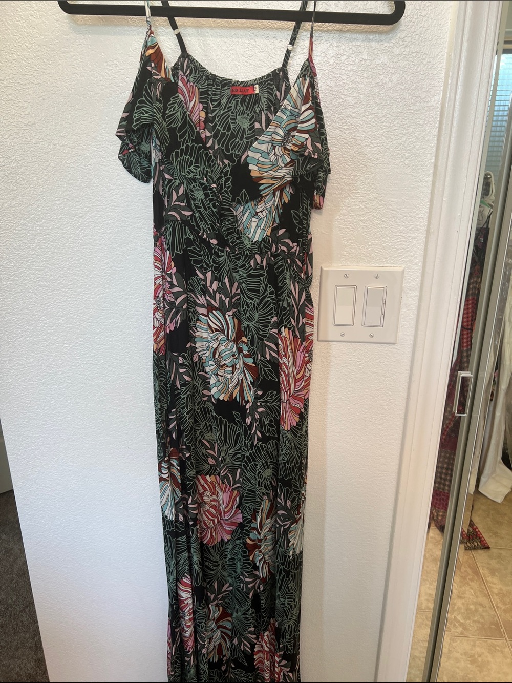 Off-Shoulder Floral Maxi Dress in Black with Multi Bloom